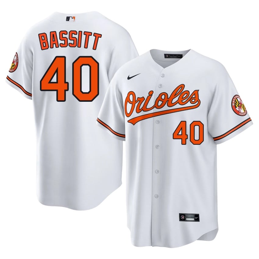 Orange Birds Chris Bassitt White #40 Mens Official Jerseys 818625-848