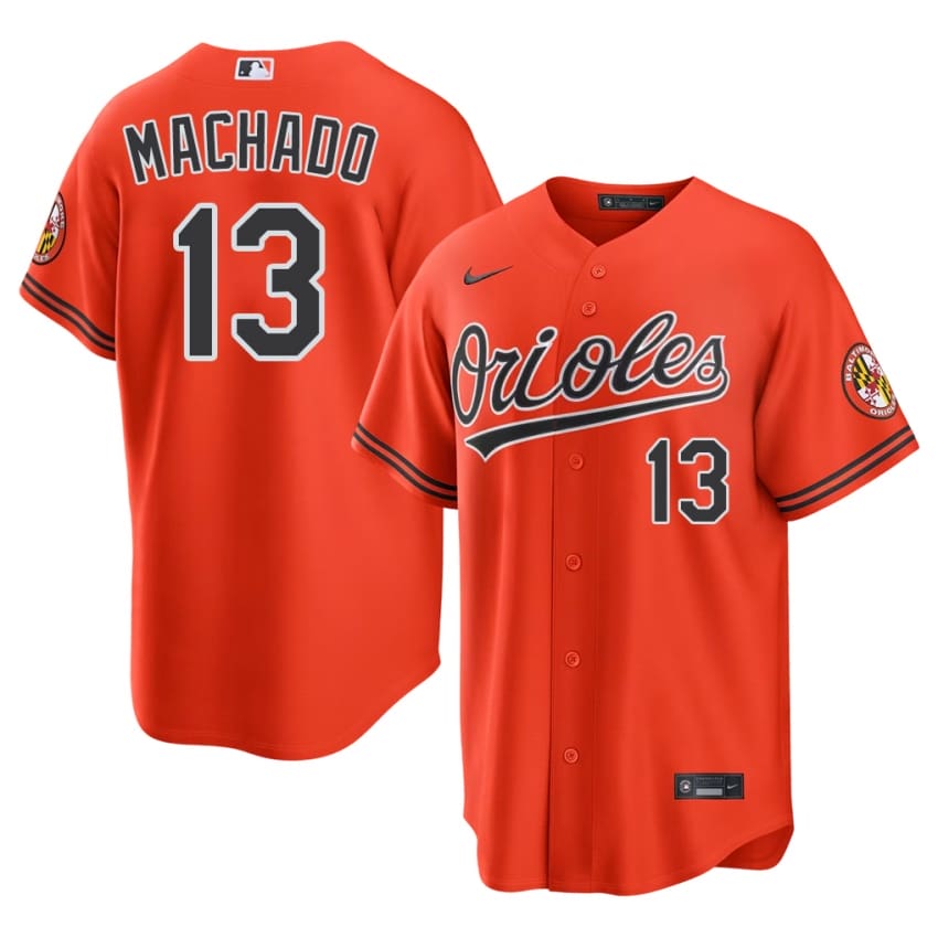 BAL O's Manny Machado Orange #13 Men Player Jersey 438032-935