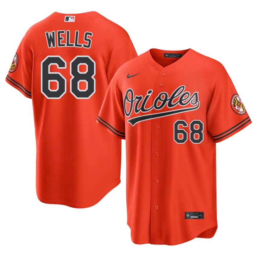 BAL Tyler Wells Orange #68 Mens Game Jersey 168349-902