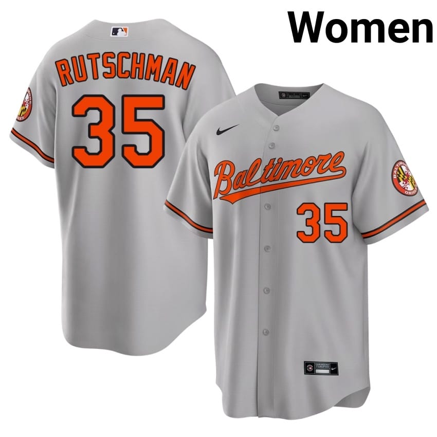 Orange Birds Adley Rutschman Gray #35 Women New Jersey 320083-929