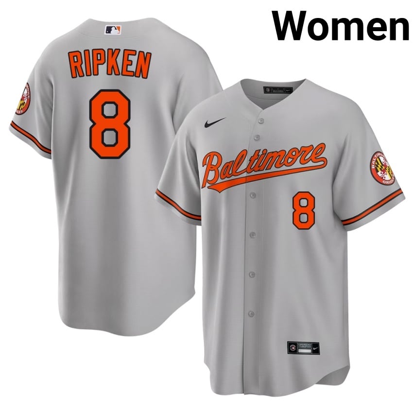 O's Cal Ripken Jr. Gray #8 Womens Popular Jersey 558895-209