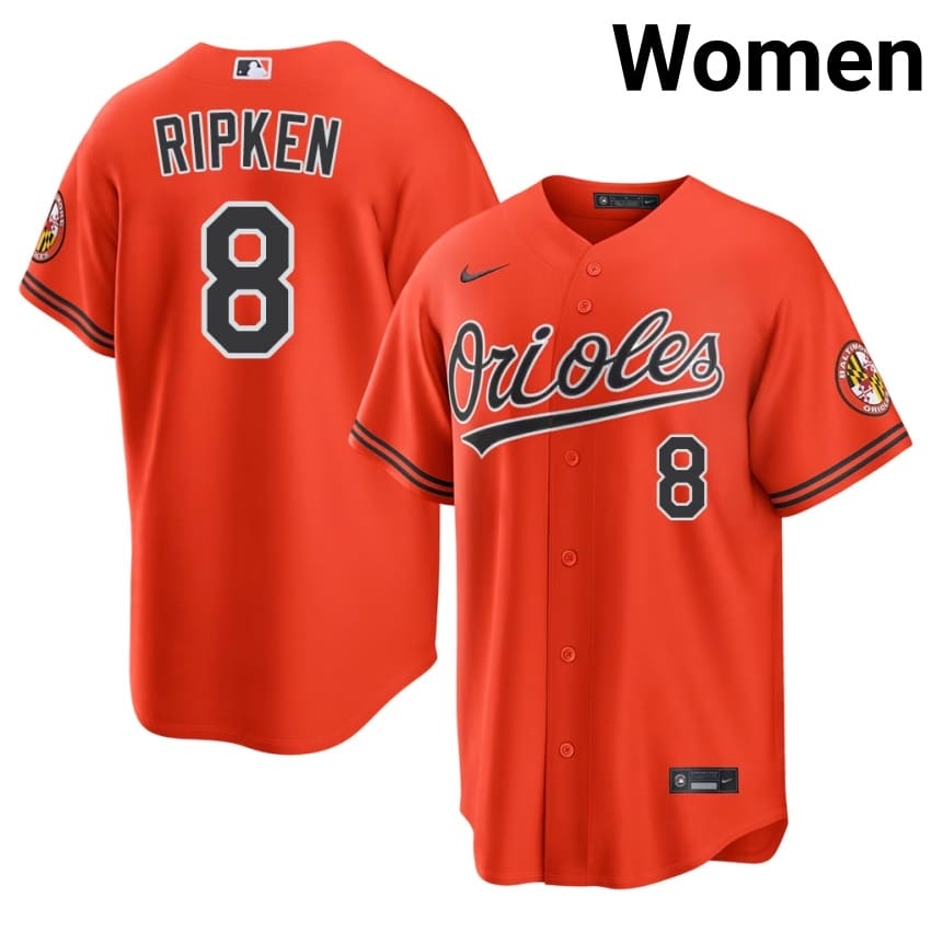 O's Cal Ripken Jr. Orange #8 Women Authentic Jerseys 177045-810