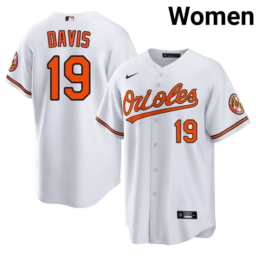 Baltimore O's Chris Davis White #19 Women's Stitched Jerseys 518400-233