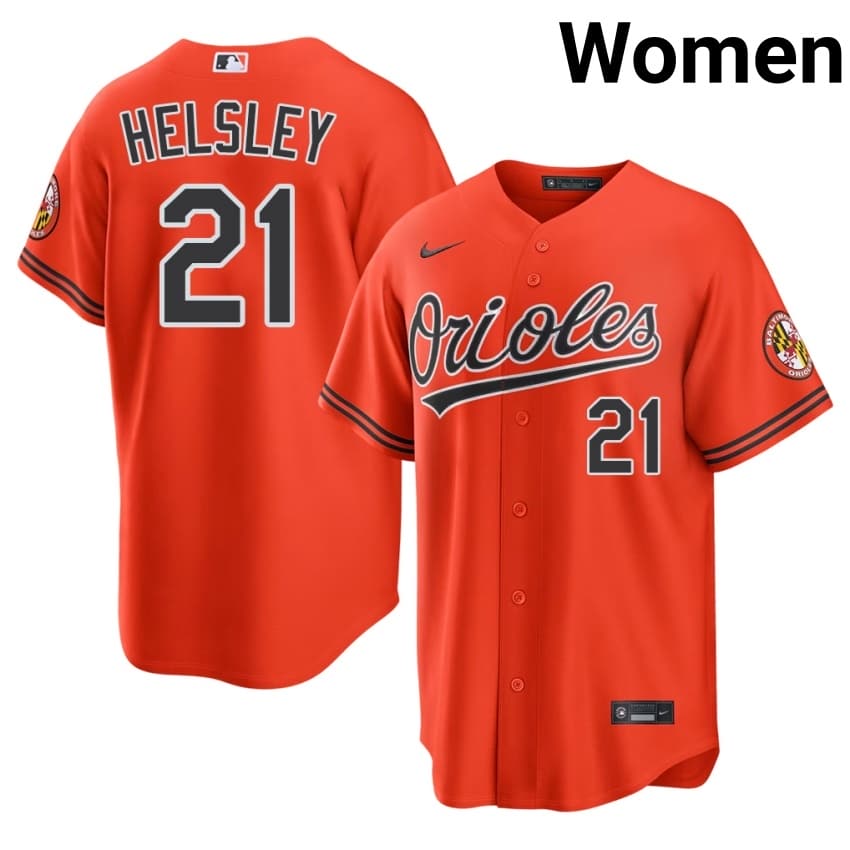 BAL Orioles Ryan Helsley Orange #21 Womens Authentic Jerseys 576195-850