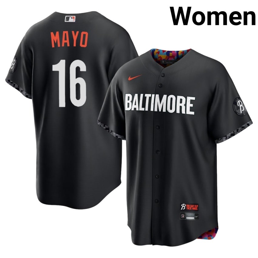 Baltimore Orioles Coby Mayo Black City Connect #16 Womens MLB Jersey 770148-156