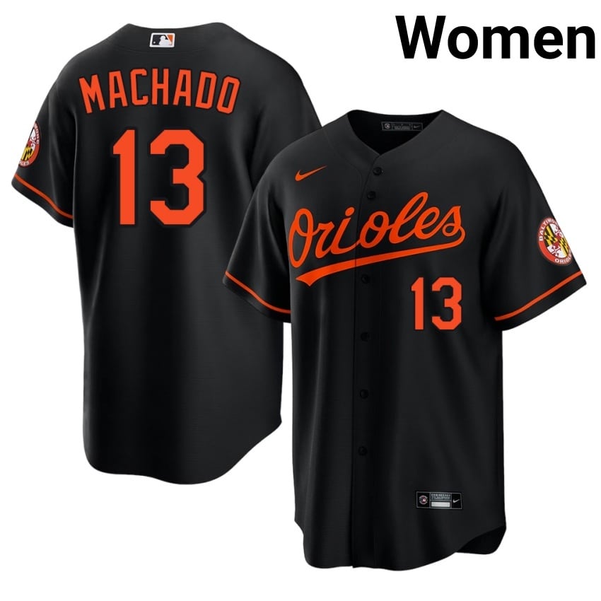 Baltimore O's Manny Machado Black #13 Women Stitched Jersey 695844-915