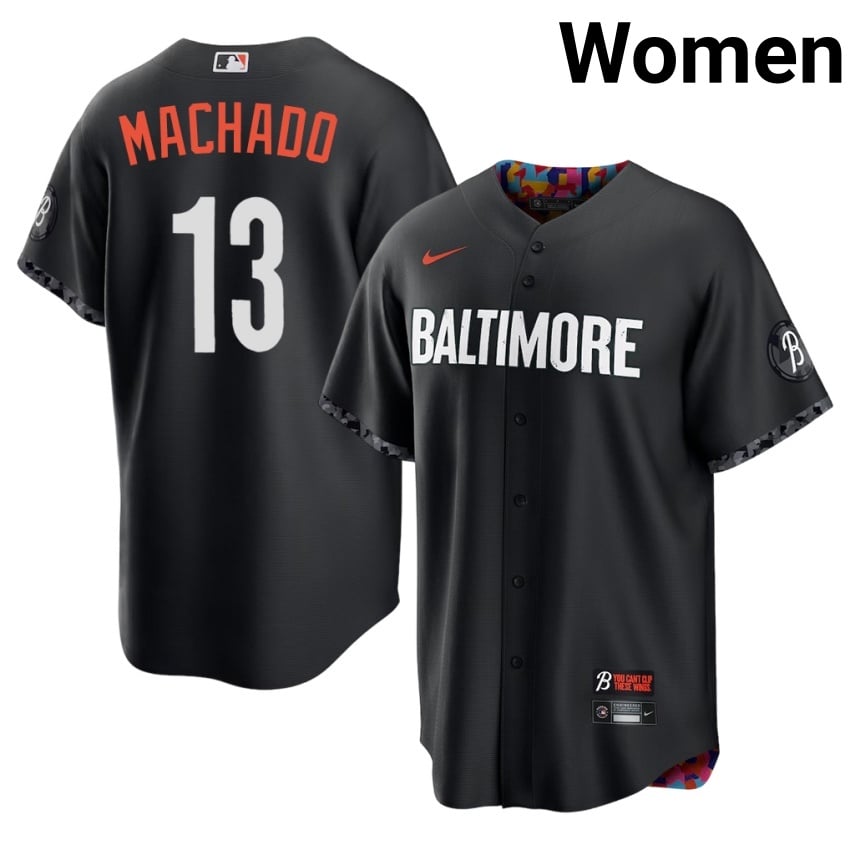 O's Manny Machado Black City Connect #13 Women's Authentic Jersey 443160-385