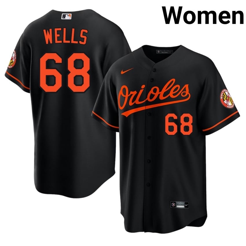 O's Tyler Wells Black #68 Women's Authentic Jerseys 303816-618