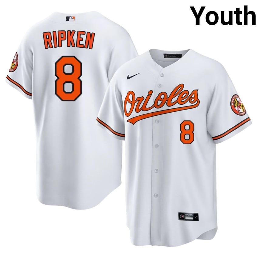 Orange Birds Cal Ripken Jr. White #8 Youth Replica Jerseys 842792-913