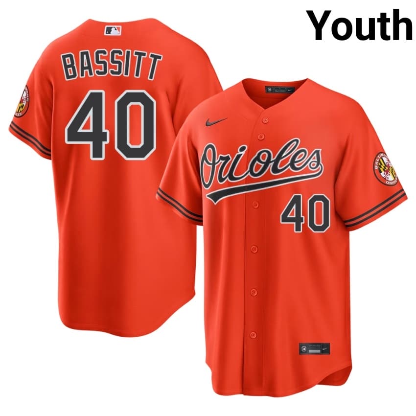 BAL Orioles Chris Bassitt Orange #40 Youth 2026-27 Jersey 533197-950