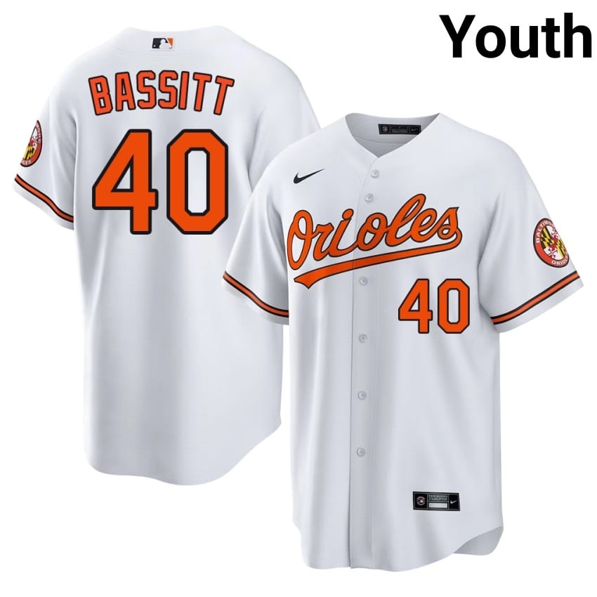 BAL O's Chris Bassitt White #40 Youth Official Jerseys 504632-365