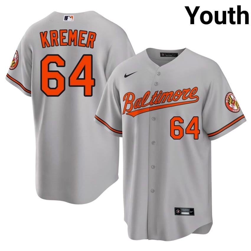 Orioles Dean Kremer Gray #64 Youth Authentic Jersey 342176-112
