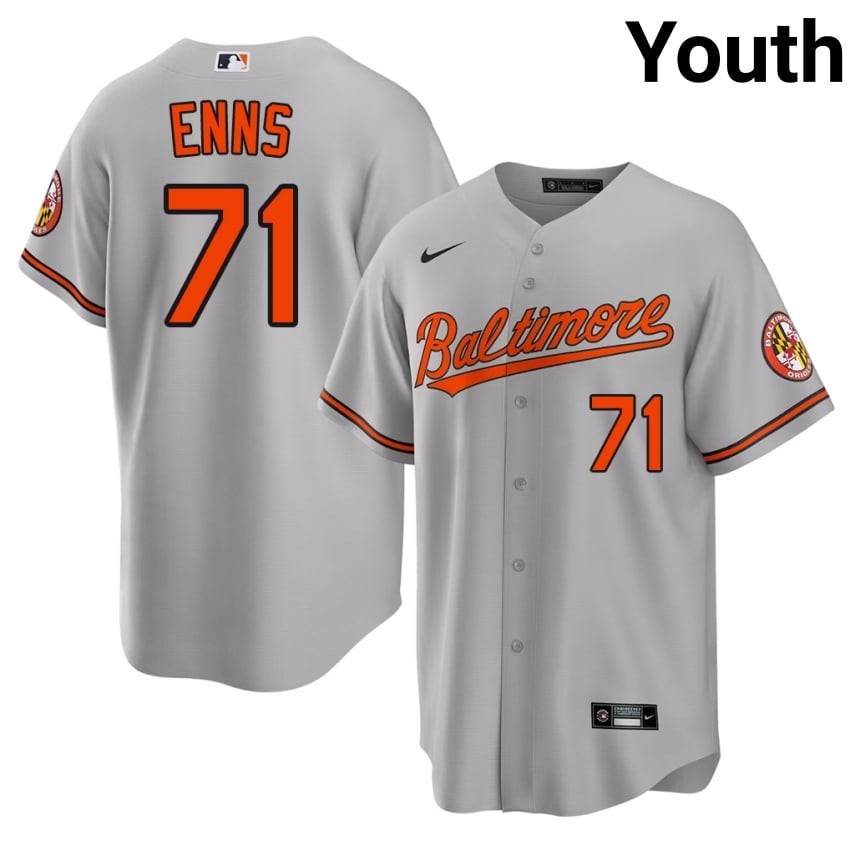 Orioles Dietrich Enns Gray #71 Youth Official Jersey 203784-472