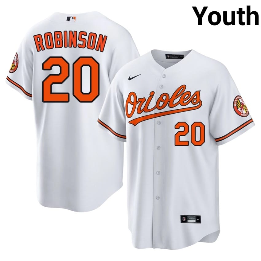 Orioles Frank Robinson White #20 Youth Player Jerseys 451949-810