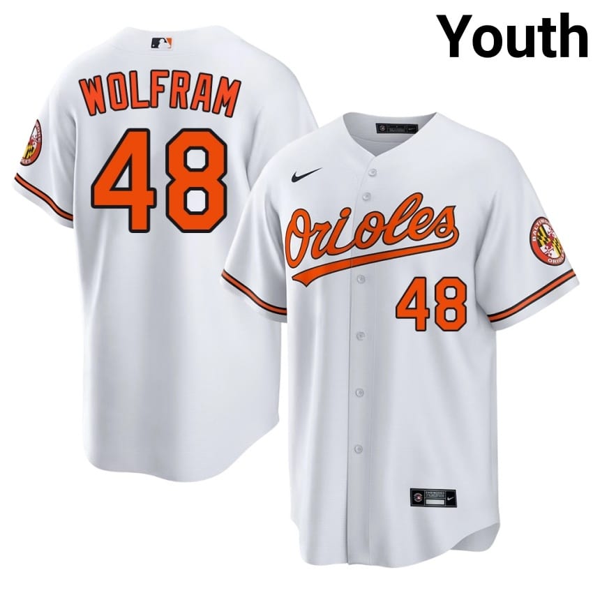 BAL O's Grant Wolfram White #48 Youth 2026-27 Jersey 596775-141