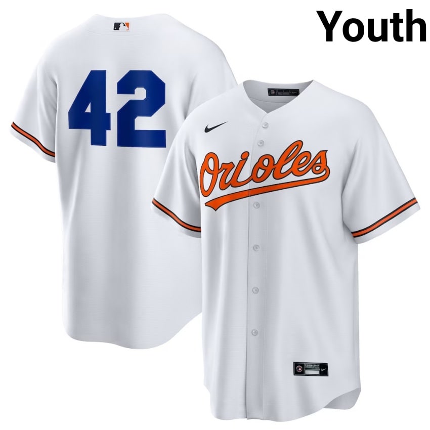 O's Jackie Robinson Day White #42 Youth Player Jerseys 542889-190