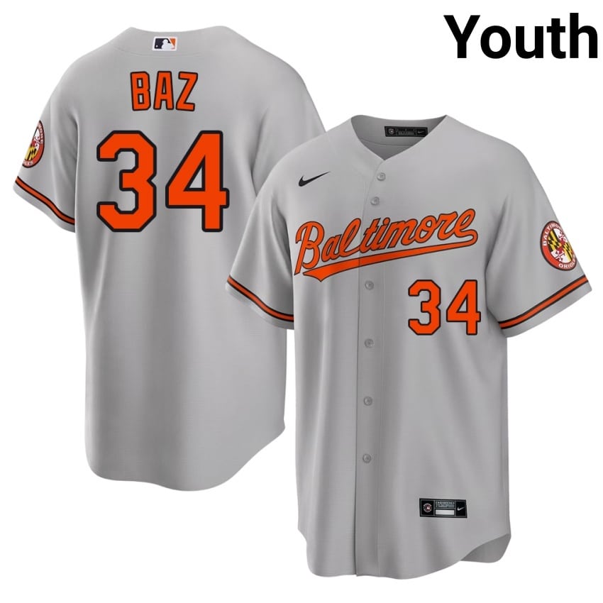 Orange Birds Shane Baz Gray #34 Youth Official Jerseys 188755-789
