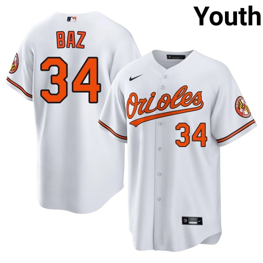 BAL Shane Baz White #34 Youth MLB Jerseys 584325-988