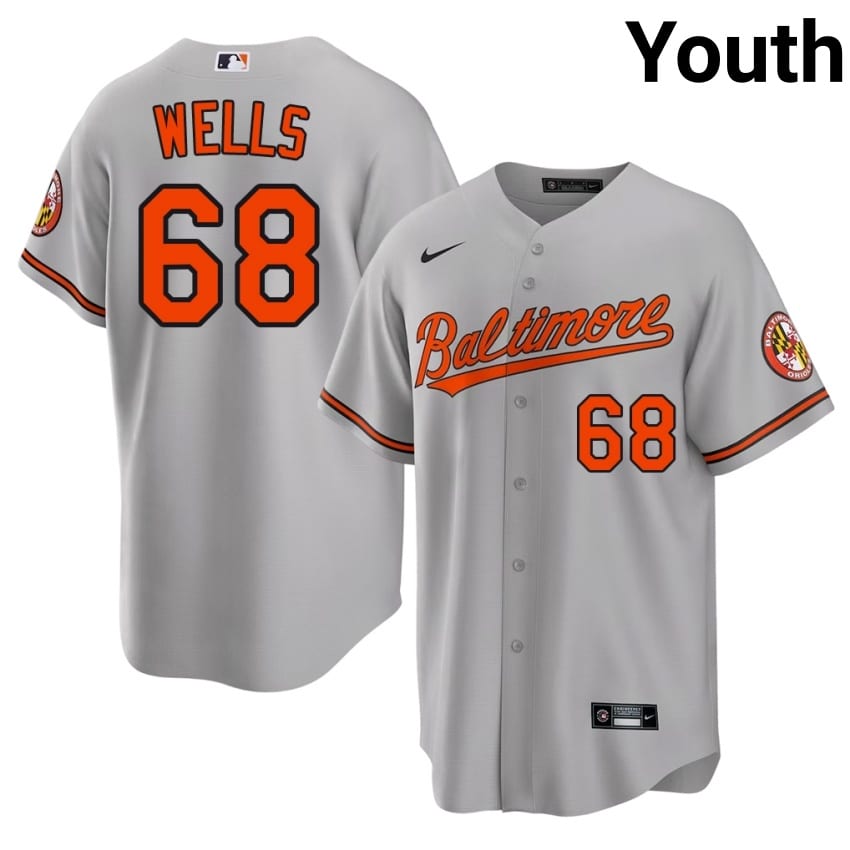 Baltimore O's Tyler Wells Gray #68 Youth Stitched Jerseys 599962-625
