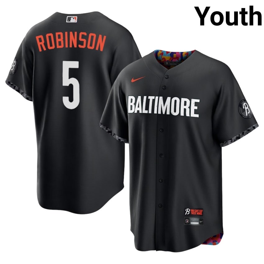The Birds Brooks Robinson Black City Connect #5 Youth Official Jerseys 648091-457