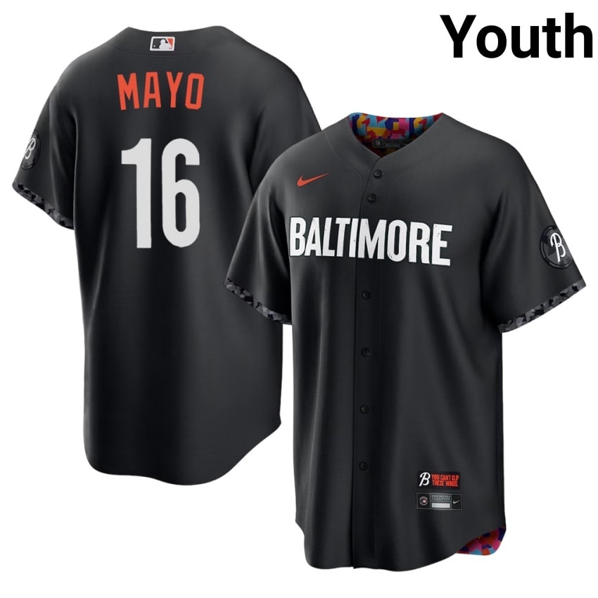 Orioles Coby Mayo Black City Connect #16 Youth Official Jerseys 309263-527
