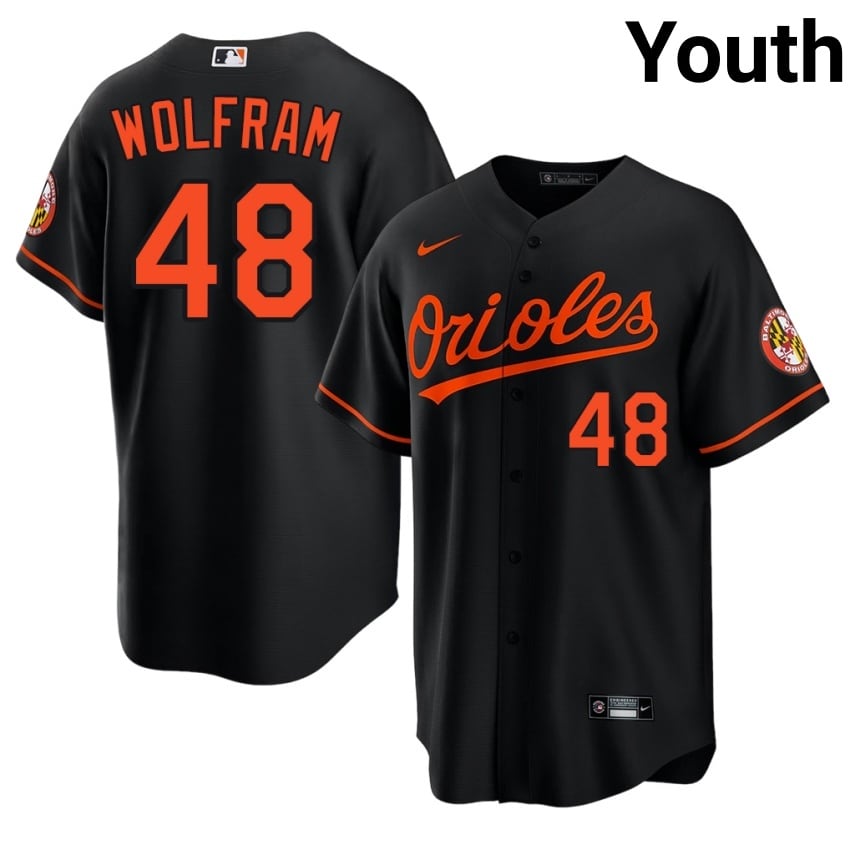 Baltimore Orioles Grant Wolfram Black #48 Youth Official Jerseys 585032-580